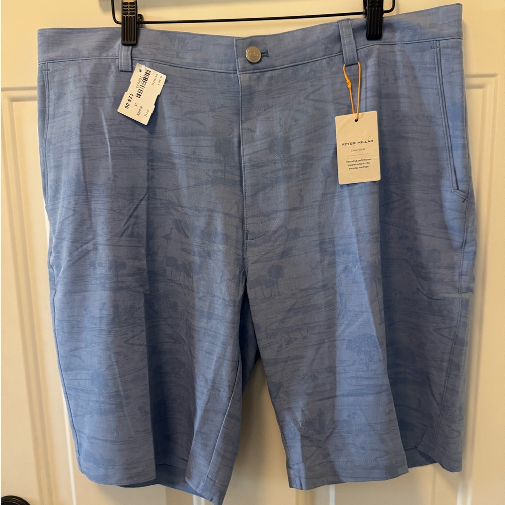 Peter Millar Light Blue Flat Front Men's Crown Sport Shorts